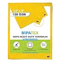 Mipatex Tarpaulin Sheet Waterproof Heavy Duty 12ft x 9ft, Poly Tarp with Aluminium Eyelets Every 3 feet - Multipurpose 150 GSM Plastic Cover for Truck, Home Roof, Rain, Outdoor or Sun (Yellow)