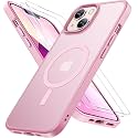 Miracase Magnetic for iPhone 13 Case 6.1 inch (Compatible with MagSafe)（with 2X Screen Protectors） Military-Grade Protection, Anti-Fingerprint Translucent Matte Phone Case Cover, Mes Pink