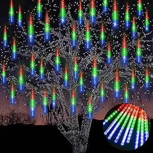 miradh rain drop led meteor shower 192 leds 8 tubes 11834  icicle falling effect for diwali christmas new year home amp outdoor decoration balcony tree party decor multi-color