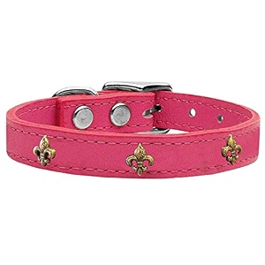 mirage pet products bronze fleur de lis widget leather dog collar size 12 pink