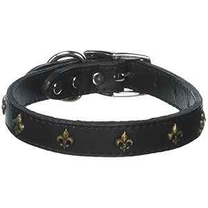 mirage pet products bronze fleur de lis widget leather dog collar size 18 black
