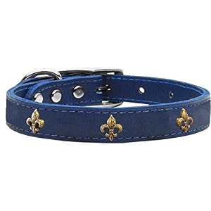 mirage pet products bronze fleur de lis widget leather dog collar size 14 blue