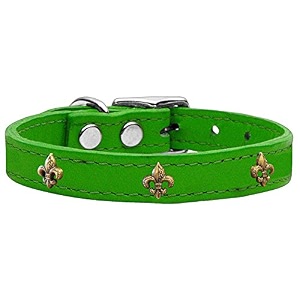 mirage pet products bronze fleur de lis widget leather dog collar size 10 emerald green