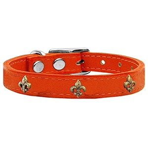 mirage pet products bronze fleur de lis widget leather dog collar size 16 orange