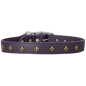 mirage pet products bronze fleur de lis widget leather dog collar size 26 purple