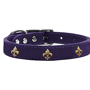 mirage pet products bronze fleur de lis widget leather dog collar size 18 purple