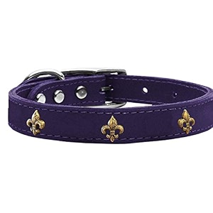 mirage pet products bronze fleur de lis widget leather dog collar size 22 purple