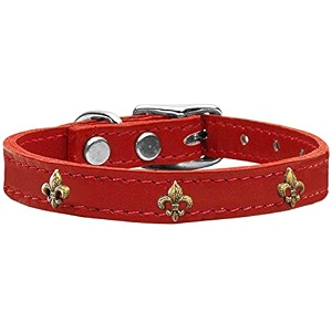 mirage pet products bronze fleur de lis widget leather dog collar size 22 red