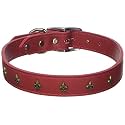 Mirage Pet Products Bronze Fleur De Lis Widget Leather Dog Collar, Size 26, Red