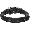 Mirage Pet Products Bronze Fleur De Lis Widget Leather Dog Collar, Size 18, Black
