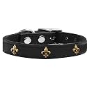 Mirage Pet Products Bronze Fleur De Lis Widget Leather Dog Collar, Size 16, Black