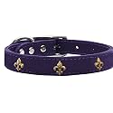 Mirage Pet Products Bronze Fleur De Lis Widget Leather Dog Collar, Size 16, Purple