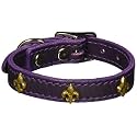 Mirage Pet Products Bronze Fleur De Lis Widget Leather Dog Collar, Size 12, Purple
