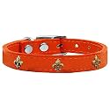 Mirage Pet Products Bronze Fleur De Lis Widget Leather Dog Collar, Size 12, Orange