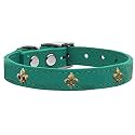 Mirage Pet Products Bronze Fleur De Lis Widget Leather Dog Collar, Size 26, Jade