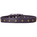 Mirage Pet Products Bronze Fleur De Lis Widget Leather Dog Collar, Size 26, Purple