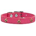 Mirage Pet Products Bronze Fleur De Lis Widget Leather Dog Collar, Size 22, Pink