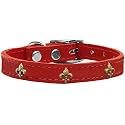 Mirage Pet Products Bronze Fleur De Lis Widget Leather Dog Collar, Size 12, Red