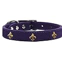 Mirage Pet Products Bronze Fleur De Lis Widget Leather Dog Collar, Size 22, Purple