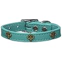 Mirage Pet Products Bronze Fleur De Lis Widget Leather Dog Collar, Size 10, Jade