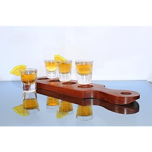 30 ml tequila shot glass set set of 4 with wooden serving tray lemon garnish notch  barware gift set for home bar amp party use 194