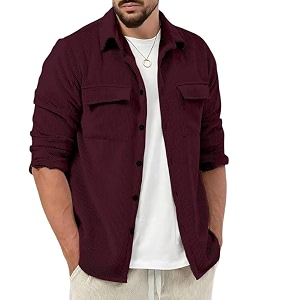MiraMichi Mens Full Sleeve Corduroy Striped Casual
