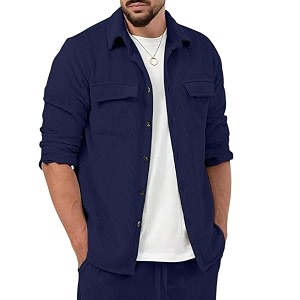 MiraMichi Mens Full Sleeve Corduroy Striped Casual