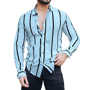 MiraMichi Mens Striped Slim Fit Lycra Shirt