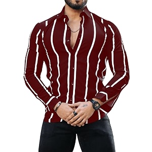 MiraMichi Mens Striped Slim Fit Lycra Shirt