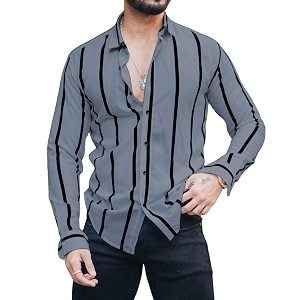 MiraMichi Mens Striped Slim Fit Lycra Shirt