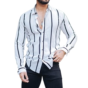 MiraMichi Mens Striped Slim Fit Lycra Shirt