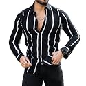 MiraMichi Men39s Striped Slim Fit Lycra Shirt