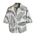 MiraMichi Mens Corduroy Printed Half Sleeve Casual