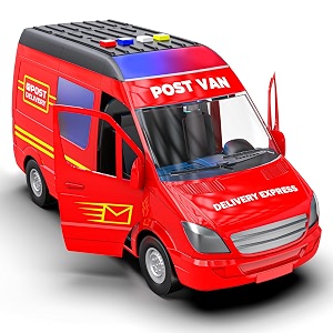 mirana delivery van - big courier toy truck for kids with multiple emergency sirens amp famous kids tunes - friction powered wheels - door-openable with detailed cab area - for boys amp girls 1 years