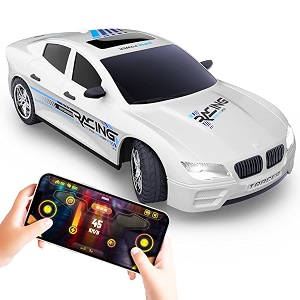 mirana tracer c-type usb rechargeable app controlled racing rc car high speed remote control car toy  immersive ar gameplay  gift for boys and kids girls pearl white