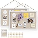 Miratino 2-Pack Cork Board with Linen 16x11 inch Bulletin Board Office Decor Hanging Pin Wood Framed Display Picture Vision Board Light for Wall School Office Bedroom 20-Pushpin Vintage White