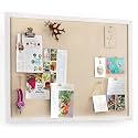 Miratino Large Bulletin Board 23x18 inch with Linen Cork Boards Wall Decor Hanging Pin Wood Framed Display Bulletin Cork Photo Picture Board Light for Room School Office 20-Pushpin Vintage White