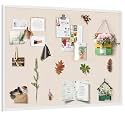 Miratino Large Bulletin Board 48x36 inch with Linen Cork Boards Wall Decor Hanging Pin Wood Framed Display Bulletin Cork Photo Picture Board Light for Room School Office 30-Pushpin White