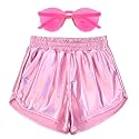 Mirawise Girls Metallic Shorts Shiny Hot Pants Sparkly Dance Outfits Short Pants with Sunglasses