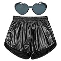 Mirawise Girls Metallic Shorts Shiny Hot Pants Sparkly Dance Outfits Short Pants with Sunglasses