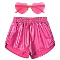 Mirawise Girls Metallic Shorts Shiny Hot Pants Sparkly Dance Outfits Short Pants with Sunglasses