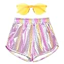 Mirawise Girls Metallic Shorts Shiny Hot Pants Sparkly Dance Outfits Short Pants with Sunglasses