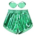 Mirawise Girls Metallic Shorts Shiny Hot Pants Sparkly Dance Outfits Short Pants with Sunglasses