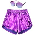 Mirawise Girls Metallic Shorts Shiny Hot Pants Sparkly Dance Outfits Short Pants with Sunglasses