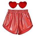 Mirawise Girls Metallic Shorts Shiny Hot Pants Sparkly Dance Outfits Short Pants with Sunglasses