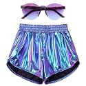 Mirawise Girls Metallic Shorts Shiny Hot Pants Sparkly Dance Outfits Short Pants with Sunglasses