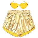 Mirawise Girls Metallic Shorts Shiny Hot Pants Sparkly Dance Outfits Short Pants with Sunglasses