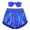 Mirawise Girls Metallic Shorts Shiny Hot Pants Sparkly Dance Outfits Short Pants with Sunglasses