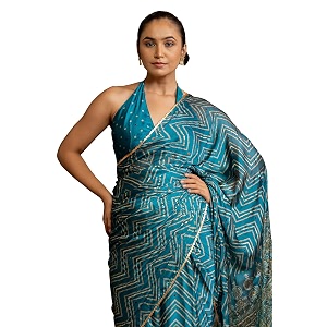 mirchi fashion women saree chiffon laheriya printed  traditional festive and wedding sari with unstitched blouse piece