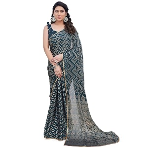mirchi fashion women saree chiffon laheriya printed  traditional festive and wedding sari with unstitched blouse piece